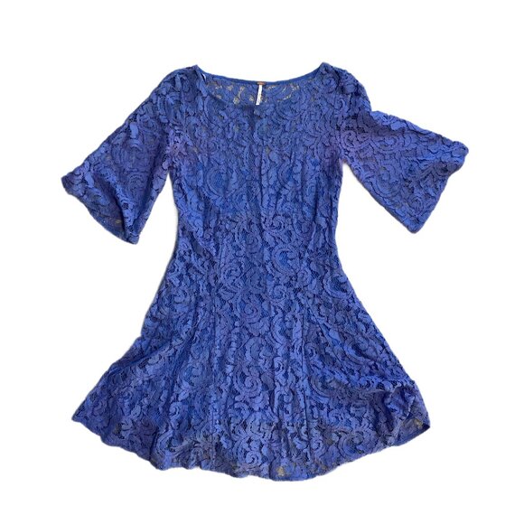 FREE PEOPLE || Blue Lace Mini Dress - Size 2 - Picture 1 of 5